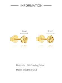 2pcs S925 Sterling Silver Tiny Four Point Star Stud Earring Minimal Helix Cartilage Piercing Jewelry Gift For Women Daily Wear - Gold - View 9