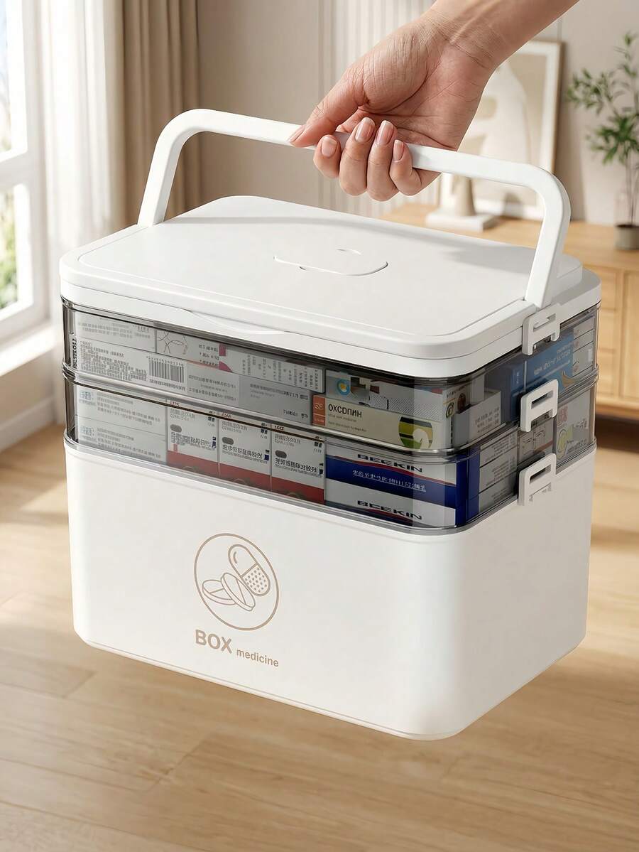 Large Capacity Medication Storage Box, Home Emergency Storage Box With Snap Closure, Minimalist Pill Container, Medicine Storage Box, First Aid Kit, Desktop Pill Box, Home Organization And Storage, Back To School Supplies, Room Decor
