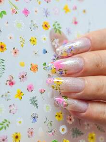 1pc 3D Flower Nail Sticker, Retro Embossed Leaf Sticker, Self-Adhesive Pastoral Style Nail Art DIY Decor Nail Stickers - Multicolor - View 4