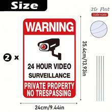 2pcs "Private Property - No Trespassing" Sign, Outdoor CCTV Surveillance Camera Warning Sign, Suitable For Residential And Commercial Premises Security - A - View 6