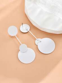 1对银色针形糖果色耳环，简约几何圆形吊坠耳环，珐琅马卡龙色首饰 - 耳環 - 查看 4