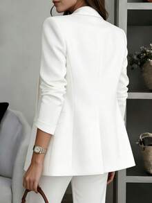 Women's Solid V Neck Long Sleeve Blazer, Single Breasted Jacket, Business Casual For Office, Commuting, Daily, Spring Summer Fall Winter White - White - View 2
