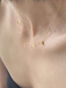 Nooxian 1件铜质水滴元素流苏闪亮项链 - 金黃色 - 查看 3