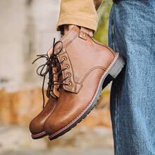 男士休闲摩托车靴、男士切尔西靴、男士时尚作战靴 - 棕色 - 查看 7