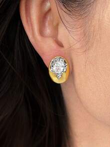 1 Đôi bông tai hình bầu dục bằng bạc 925 mạ vàng 18k, đính đá Cubic Zirconia, thích hợp đeo hàng ngày, dành cho nữ, làm quà tặng nhân Ngày của Mẹ, các bữa tiệc. - Bông tai zircon hình bầu dục - Xem 3
