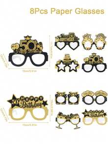 8Pcs/Set Black Gold Birthday Party Paper Eyeglasses,Birthday Party Photo Props,18th 30th 40th 50th 60th Birthday Party Glasses,For Adult Women Men,Happy Birthday Party Supplies,Party Accessories,18 30 40 50 60 Years Old Birthday Glasses Decor,Black Gold Birthday Party Decor,Eighteenth Thirty Forty Fifty Sixty Year Birthday Decor,Birthday Gift Party Favor - Black Gold - View 9