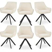 Goeurvant Sillas de comedor giratorias 360° acolchadas de estilo solapa con brazos y patas de metal para comedor, sala de estar, oficina - Juego de 2 / Juego de 4 / Juego de 6--Chenilla Crema - Crema/Chenilla - Ver 5