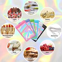100-Pack 2*2 Inch Mylar Bags With Clear Window Holographic Resealable Sealable Packaging Zip Bag For Small Bussiness Jewelry Candy Sample Food Packing Supplies Dark Purple - 深紫色 - 查看 7