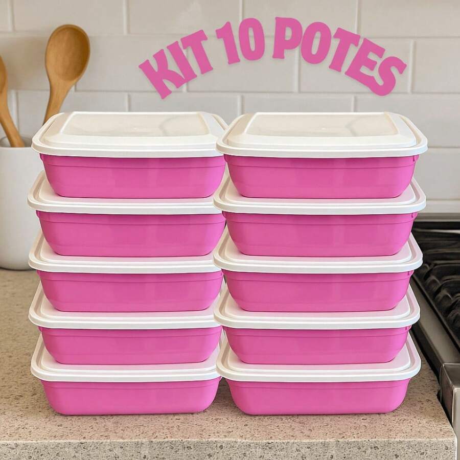 Set Of 10 Reusable, Durable, And Reinforced 400ml Plastic Containers With Lids For Lunch Boxes - Pink - View 1