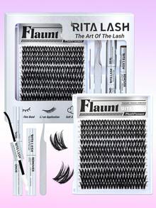 RITALASH 408片装假睫毛簇，VIVA/FLAUNT/VELURE 8-18mm DIY浓密型假睫毛嫁接套装，热门必备单品，包含睫毛粘合剂和封层剂、卸妆液、睫毛镊子 - 黑色 - 查看 12