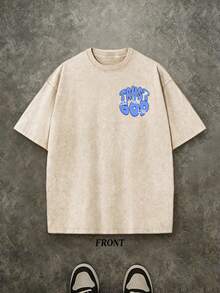 Plus-Size Christian Graphic T-Shirts For Men – "TRUST GOD", Colorful Graphic T-Shirts, Washed Vintage T-Shirts, Oversized Men's T-Shirts, 230g 100% Cotton, Unisex Tops, Summer Tops Plus Size, Summer Men's Street Style T-Shirts, Christian T-Shirts. - 杏色 - 查看 2