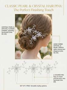 1pc Silver-Tone Faux Pearl & Rhinestone Decor Bridal Hair Clip, Floral U-Shaped Hair Accessory Suitable For Wedding And Party,Summer,Beach - Silver - View 3