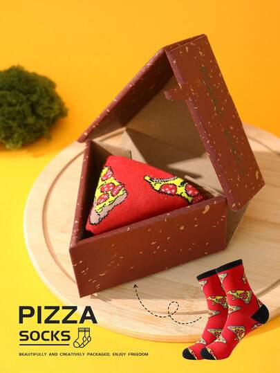 1 Pair New Interesting Multi-Color Pizza Design Mid-Calf Socks Gift Box, Spring/Summer Unisex Sports Socks, Imaginative Food-Inspired Creative Design, Knitted Fabric, Long & Thick Soft & Comfortable, Perfect Gift For Birthday, Valentine's Day, Easter, Ramadan, Carnival, Dates, Parties, Holidays, Unique Fashion Quirky Abstract Daily Casual Wear Socks, Food-Themed Outfit, Suitable For All Seasons, Great Gift For Couples, Friends, Vacation, Outdoor Sports, Gym, Home, Office, Etc.