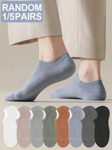 1/5 Pairs Random Color Men's Silicone Non-Slip Breathable Mesh Casual Boat Socks, Comfortable For Home & Spring/Summer Wear - Multicolor - View 1