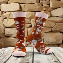1 Pair Men's Rabbit Graphic Mid-Calf Socks, Animal Print Socks Suitable For Daily Wear - Multicolor - View 3