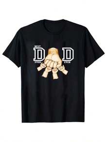 Camiseta Oversize Mejor Padre: Mano de papá sosteniendo manos de hijos + texto "BEST DAD EVER" (estilo varsity) – Estilo Familiar Emotivo - Negro - Ver 2