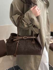 New Versatile Commuter Bag, Leopard Print Stylish Large Capacity Tote Bag, Fashionable High-Sense Handbag & Shoulder Bag - Coffee - View 4