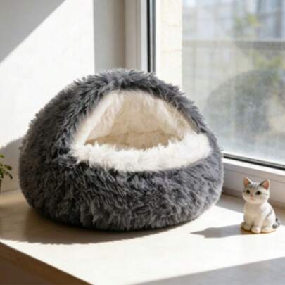 Cama tipo cueva para perros pequeños, gatos y mascotas - Lecho de felpa relajante y antiestrés - Nido de confort esponjoso, con capucha y semicerrado para cachorros - Base antideslizante y saco de dormir lavable para mascotas