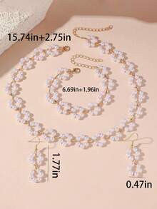 Nuevo conjunto de 3 piezas de lujo y elegante con collar de perlas, pulsera y aretes, collar tipo choker de diseño bohemio - Multicolor - Ver 2