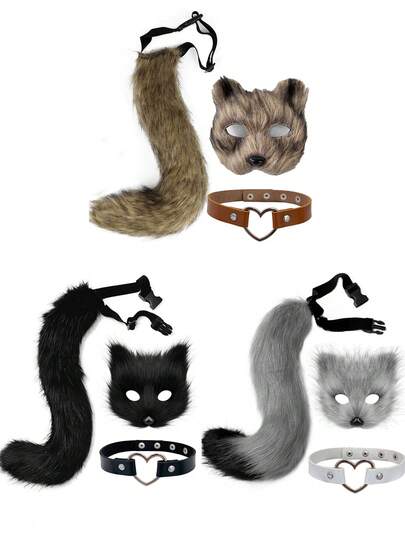Bộ hóa trang mèo 3 món: Băng đô tai mèo và đuôi mèo bằng vải nhung, phụ kiện chụp ảnh gợi cảm cho bữa tiệc, món quà hoàn hảo cho Halloween và Ngày Valentine.