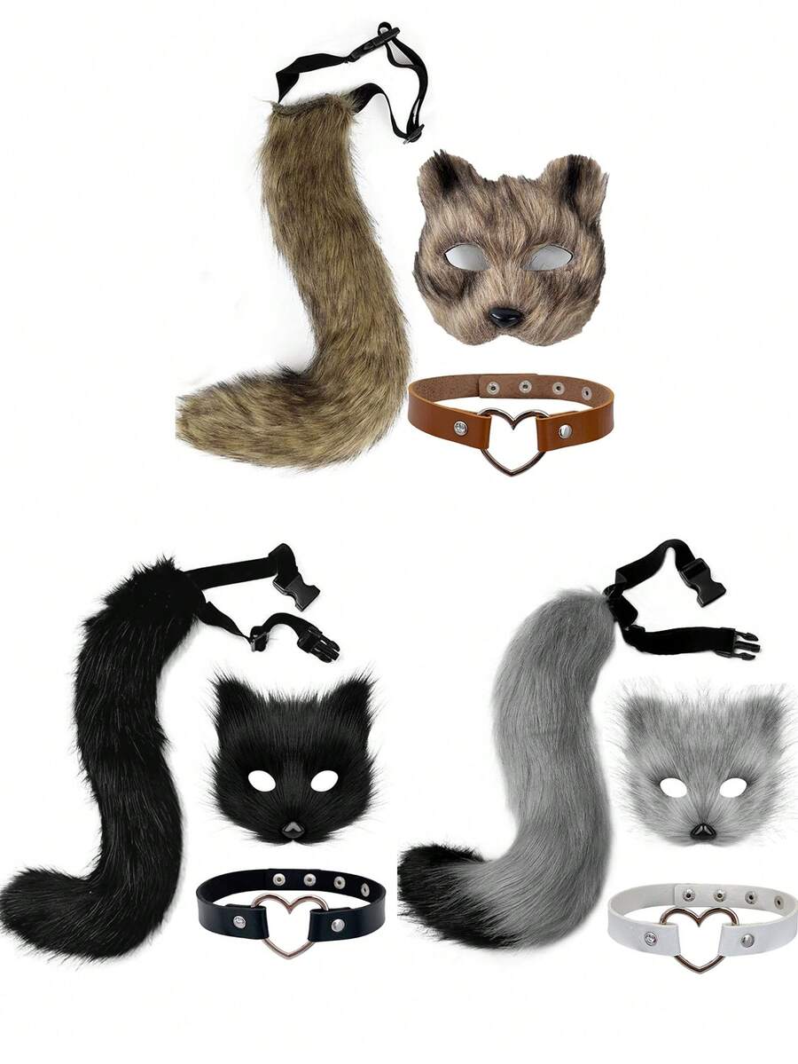 Bộ hóa trang mèo 3 món: Băng đô tai mèo và đuôi mèo bằng vải nhung, phụ kiện chụp ảnh gợi cảm cho bữa tiệc, món quà hoàn hảo cho Halloween và Ngày Valentine. - Nhiều màu - Xem 1
