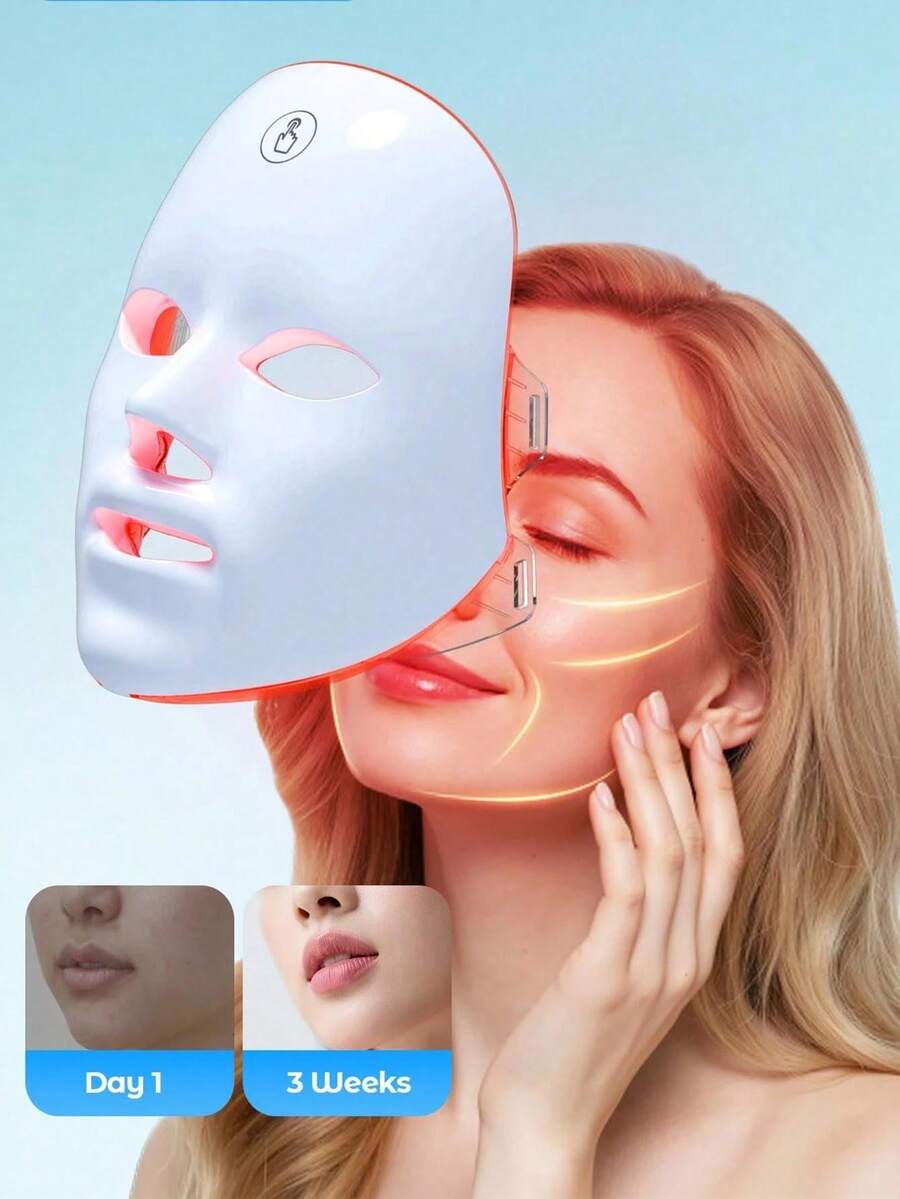7-Color Face Mask Device, Wireless LED Mask Skin Care Device, Facial & Neck Care Beauty Instrument, Facial Mask Beauty Tool For Salon And Home Use, Birthday Gift - White - View 1