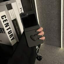 Simple Black Phone Case With Heart Pendant Compatible With Samsung Galaxy ZFlip7 Z Flip6 ZFlip 5 Zflip6 Zflip5 Shockproof Back ,Phone Case Compatible With Motorola,Phone Case Compatible With Xiaomi - Black - View 2