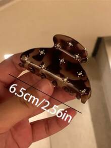 2个/1个 6.5厘米/2.56英寸 中号玳瑁纹白色水钻发夹，优雅塑料发饰，用途广泛，适合日常、休闲、派对、通勤、海滩、马尾辫、发髻、洗脸、化妆、服装搭配、节日、生日等场合。 - 彩色 - 查看 3