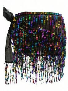 1pc Women's Wavy Belly Dance Hip Scarf Chain With Sequins Fringe Adjustable Chiffon Dance Costume Asymmetric Movement Skirt - Multicolor - View 8