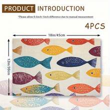 4/6pcs Set Colorful Fish Pattern Placemats, 12X18 Inches, Suitable For Kitchen Dining Decor, Home Decoration, Family Dinner Table Setting, Party Decor - 11.81*17.72inch - View 6