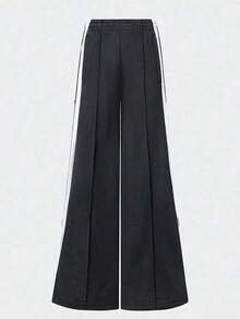 Adidas 阿迪达斯经典款女士复古侧扣运动阔腿裤，灵感源自朴彩英，休闲健身裤 - 黑色 - 查看 1