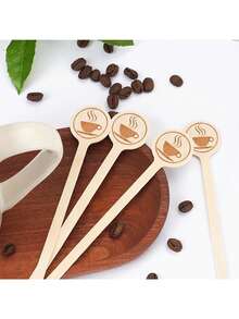 10 piezas de agitadores de café de madera natural - con diseño de cabeza redonda, desechables para café, cócteles, leche con té, chocolate caliente y diversas bebidas - Múltiples estilos - Ver 7