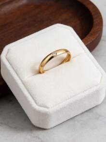 1件装 气质流行钻石戒指 钛钢戒指 百搭轻奢珠宝配饰 小众不锈钢情侣戒指 男女通用戒指 素面简约戒指 万圣节礼物 圣诞节小礼物 - 金色 - 查看 1