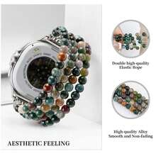 1pc Beaded Strap, Suitable For Galaxy Watch 8, 1pc Natural Stone Agate Strap, Fashionable For Galaxy Watch 8 40mm/44mm, Replacement Band Suitable For Men And Women, Fits 5.5-6.5 Inch Wrists - Dark Green - View 2