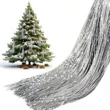 Hilos de oropel de carámbano de Navidad para decoración de árboles guirnalda de carámbano brillante para árbol de Navidad cumpleaños decoración colgante de fiesta de boda - Plateado - Ver 1