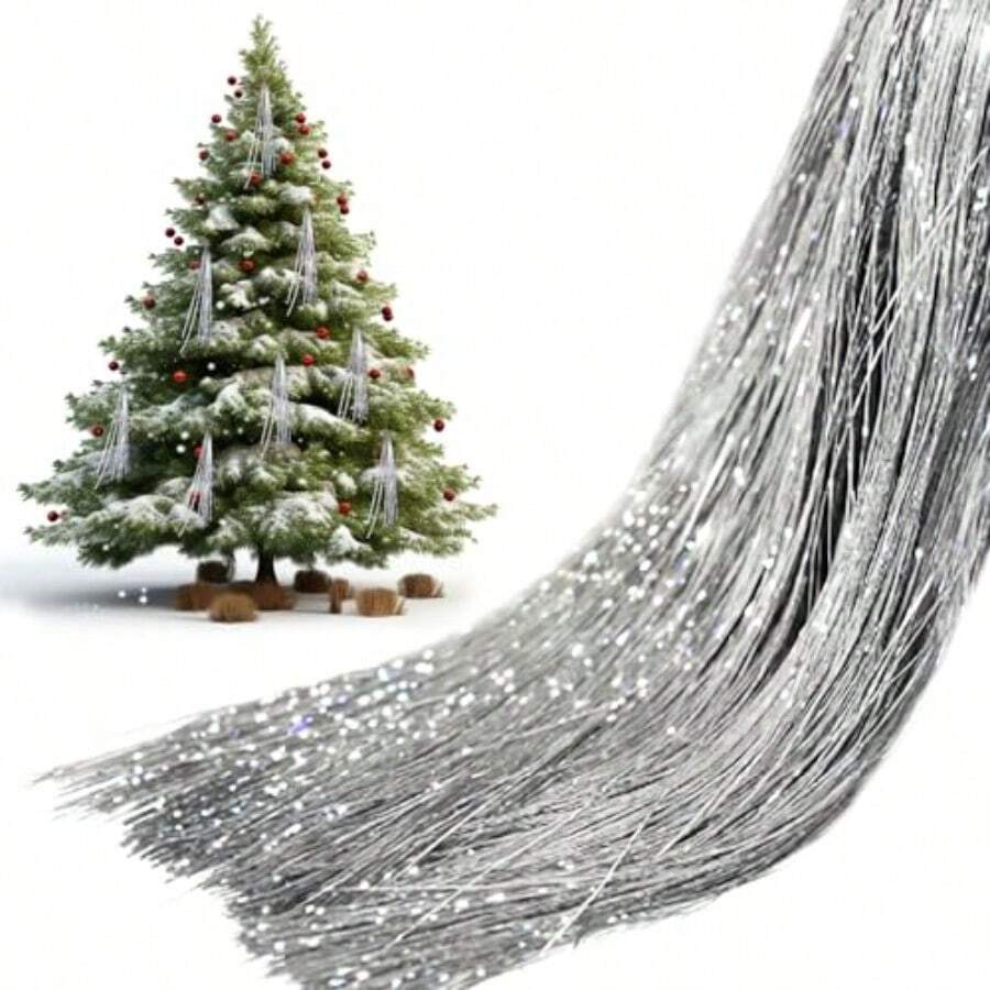 Hilos de oropel de carámbano de Navidad para decoración de árboles guirnalda de carámbano brillante para árbol de Navidad cumpleaños decoración colgante de fiesta de boda - Plateado - Ver 1