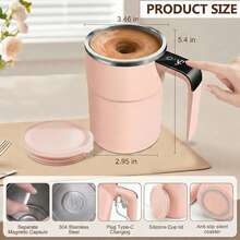 Self Stirring Mug, Stainless Steel Automatic Stirring Coffee Mug With Temperature Display, Rechargeable Travel Coffee Cup With Lid & Handle, For Coffee, Milk, And Other Beverages - Pink - View 6