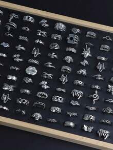 10/20pcs Vintage Punk Gothic Style Rings For Halloween, Butterfly, Spider, Rose, Skull, Heart Shaped And More Designs, Suitable For Party, Costume, Nightclub, Friends Gift, Daily Wear - Punk-style Pinky Ring - View 4