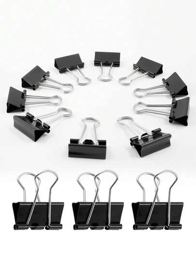 D.RECT | 10/20pcs Folders | 25mm | Multifunctional Paperclip Box | Binder Clips | Metal Drawing Clips For Notes | Writing Paper | Clamp Office Supplies | Black