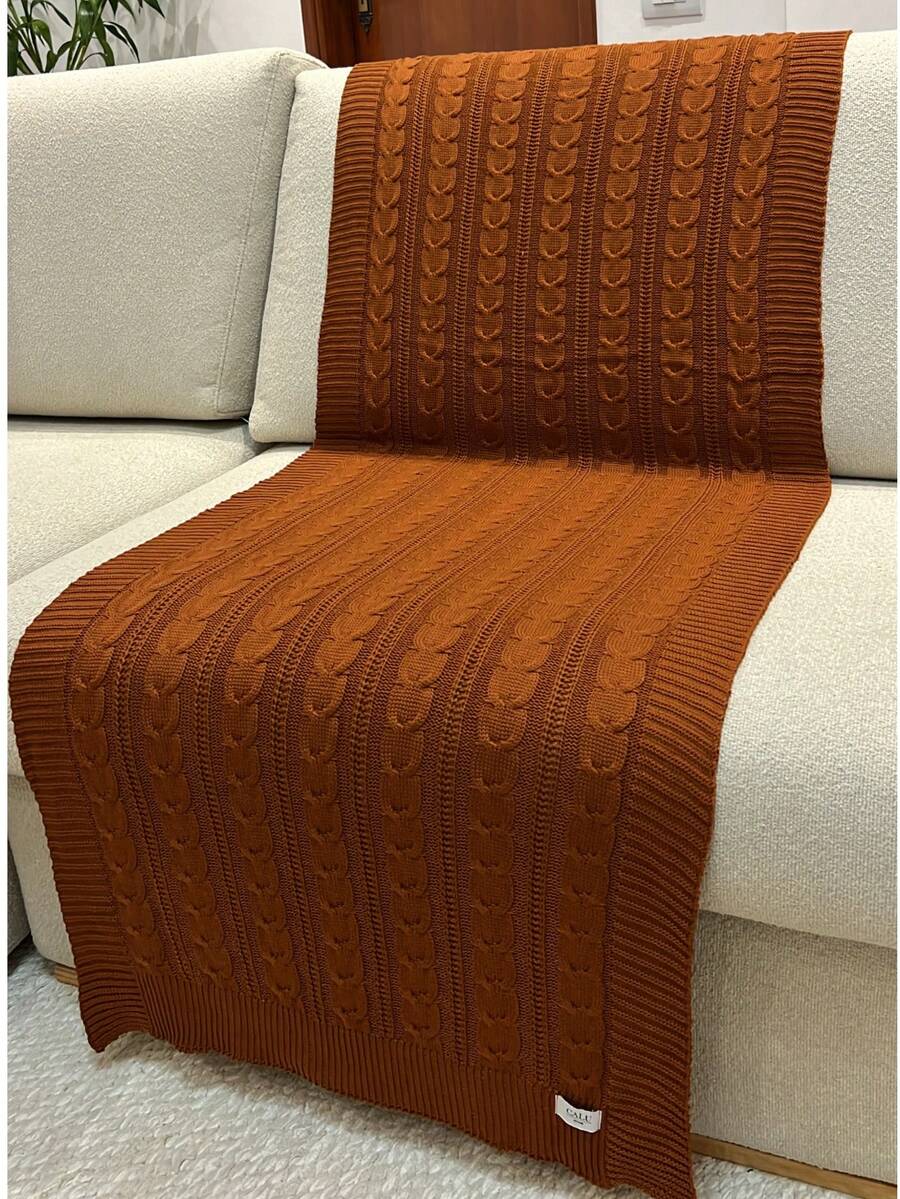Single Bed Braided Knitted Blanket Footboard 160x60cm Madrid - 紅陶 - 查看 1
