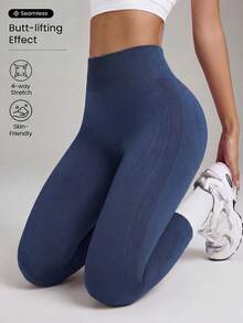 1 chiếc quần yoga nữ cạp cao, ôm sát, nâng đỡ và định hình vóc dáng, phù hợp cho tập luyện, công sở, phòng gym, yoga và mặc hàng ngày. - Màu xanh lam - Xem 3