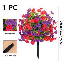 1个仿真花卉花园插杆,户外装饰 - 耐用塑料花插杆,适用于庭院和草坪,不易褪色,四季皆宜的装饰 - 玫紅+紫色 - 查看 3