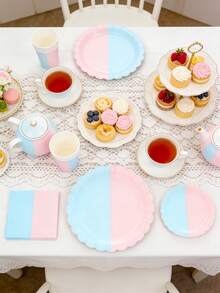 10 pezzi/20 pezzi/50 pezzi/80 pezzi Piatti di carta, tovaglioli, bicchieri a tema Gender Reveal, colore rosa chiaro e blu chiaro, adatti per festa di nascita, compleanno, decorazione per matrimonio per bambino e bambina - Multicolore - Visualizzare 4