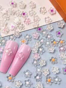 50pcs/Pack Multi-Color Resin Flower Nail Art Stickers, Blooming Sunflower, Transparent Petals, Japanese Wedding Design, Women's Nail Art DIY, Nail Art Decorations, Nail Art Supplies, Nail Jewelry Nails - Multicolor - View 9