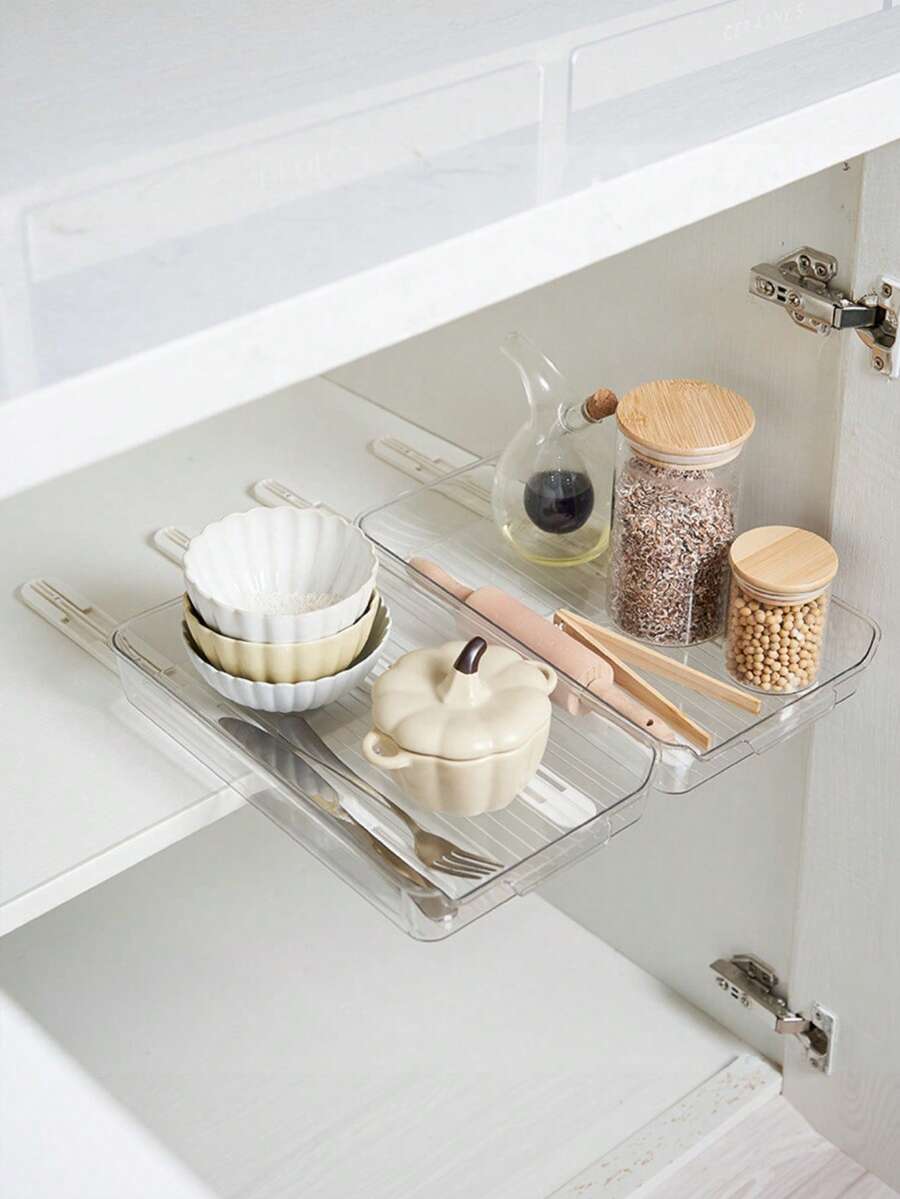 2/4/6pcs Plastic Track Rail, Drawer Slide Rail Storage Box Pull-Out Track, Smooth Sliding, Convenient Pull-Out