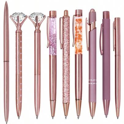1pc Rose Gold Ballpoint Pen - Fashionable Metal Body With Crystal Accents - Ideal For Students, Office, Wedding Gifts, Women And Stationery