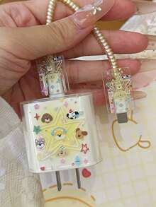 4pcs Dog Paw Star Shaped TPU Charger Protector Case, Suitable Compatible With Apple 18W/20W Fast Charger, Charging Cable Wrap Protection Against Breakage - Multicolor - View 2