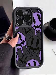 Skeleton 1pc Black & Purple Skull Design Soft TPU Shockproof Full Coverage Anti-Fingerprint Phone Case, Compatible With Apple 17, 16, 15, 14, 13, 12, 11 Pro Max, Air, And Series,International Version, Not The Domestic Version - Multicolor - View 3