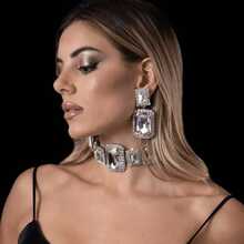 Fashion Bling Rhinestone Earrings Necklace Set Bridal Wedding Banquet Necklace Earrings Jewelry Set - Multicolor - View 1