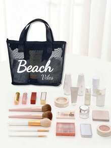 Large Capacity Letter & Palm Tree Pattern Beach Makeup Bag - Multicolor - View 6